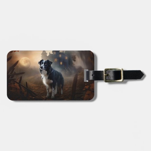 Border Collie Halloween Griezelen Bagagelabel (Voorkant horizontaal)