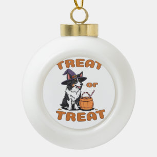 Border Collie Halloween Hondenkostuum "Trakteer of Keramische Bal Ornament
