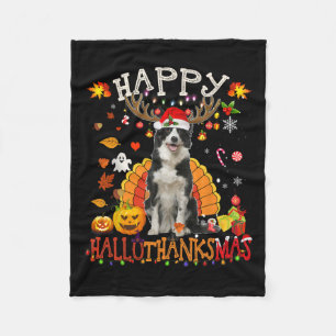 Border Collie Halloween Kersthond Happy Hallot Fleece Deken