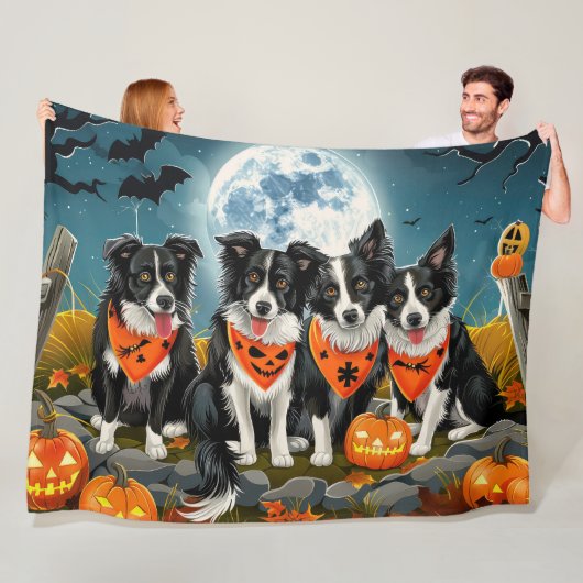 Border Collie Halloween Spooky Fleece Deken (In situ)
