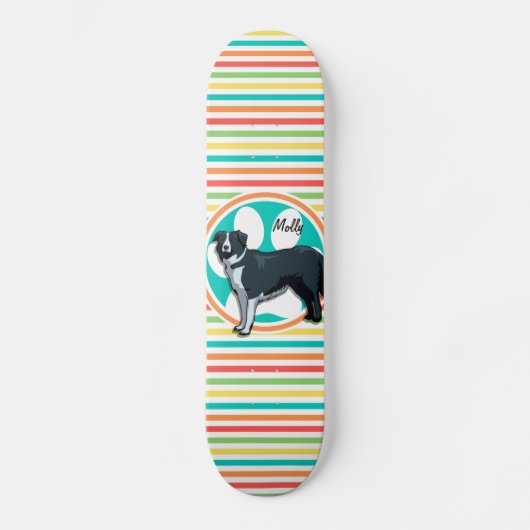 Border Collie; heldere regenboogstrepen Skateboard (Voorkant)