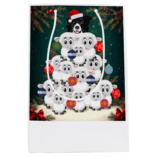 Border Collie Herding Christmas Tree Medium Cadeauzakje (Voorkant)
