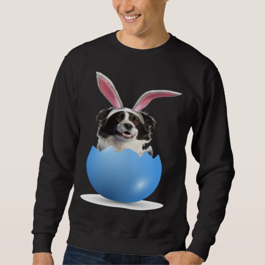 Border Collie Herding Dog Easter Bunny Egg Hunting Trui (Voorkant)