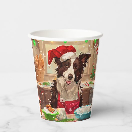 Border Collie Holiday Baking: Feestelijke Kerst Papieren Bekers (Voorkant)
