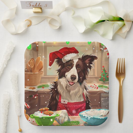 Border Collie Holiday Baking: Feestelijke Kerst Papieren Bordje (Huwelijk)