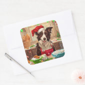 Border Collie Holiday Baking: Feestelijke Kerst Vierkante Sticker (Envelop)