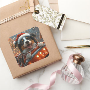 Border Collie Hond Achtbaan Kerstmis Vierkante Sticker