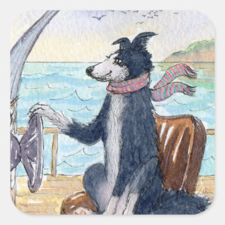 Border Collie hond afronden golven bij zee Vierkante Sticker