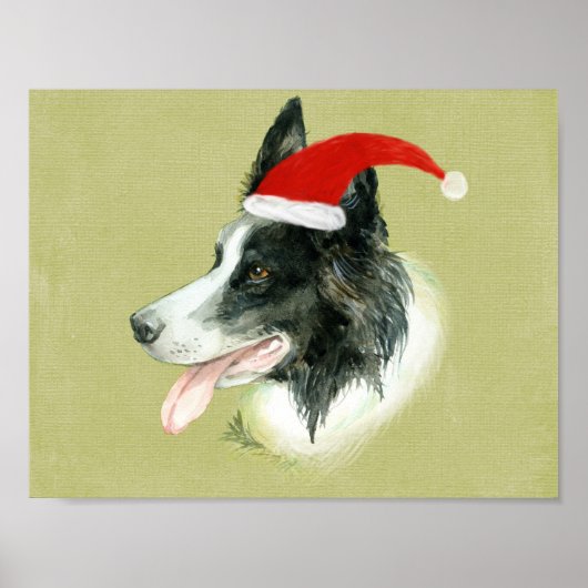 Border Collie Hond Een Kerstmis Kerstman Hoed Poster (Voorkant)