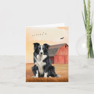 Border Collie Hond en Rode Schuur Boerderij Notitiekaartje