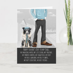 Border Collie-hond en vader, grappige Vaderdag Feestdagen Kaart