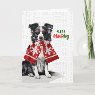 Border Collie Hond Grappige Vlooien Navidog Kerstm Feestdagen Kaart