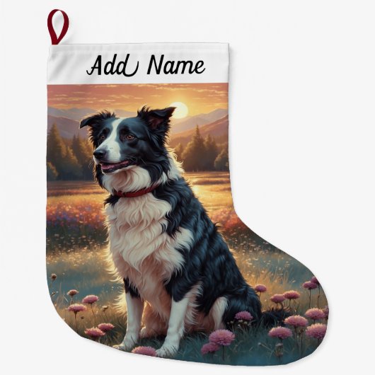 Border Collie Hond Grote Kerstsok (Voorkant)