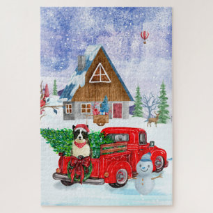Border Collie hond in Kerst Bezorg Truck Sneeuw Legpuzzel