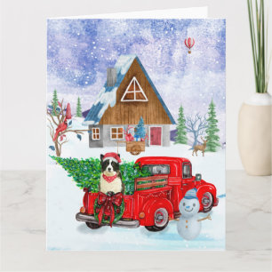 Border Collie hond in Kerstbezorgingswagen Sneeuw Kaart