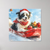 Border Collie Hond in Sledge Laat het Sneeuw Kerst Canvas Afdruk (Voorkant)