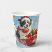 Border Collie Hond in Sledge Laat het Sneeuw Kerst Papieren Bekers (Achterkant)