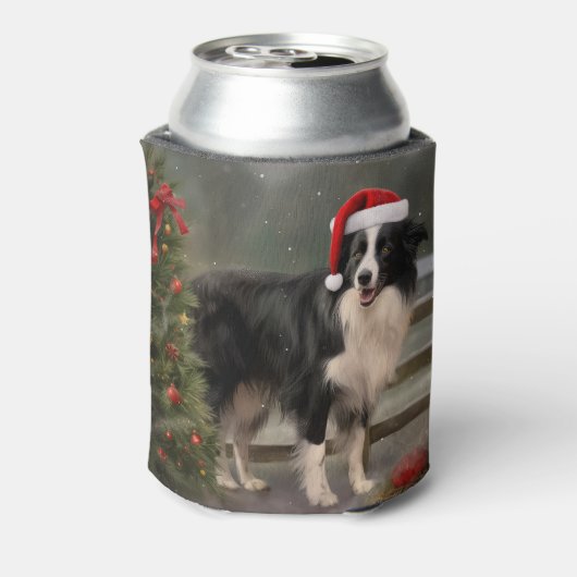 Border Collie Hond in Sneeuw Kerstmis Blikjeskoeler (Blikje Achterkant)