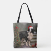 Border Collie Hond in Sneeuw Kerstmis Draagtas (Achterkant)