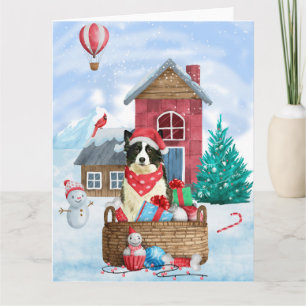 Border Collie-hond in sneeuw Kerstmis Hondenhok Kaart