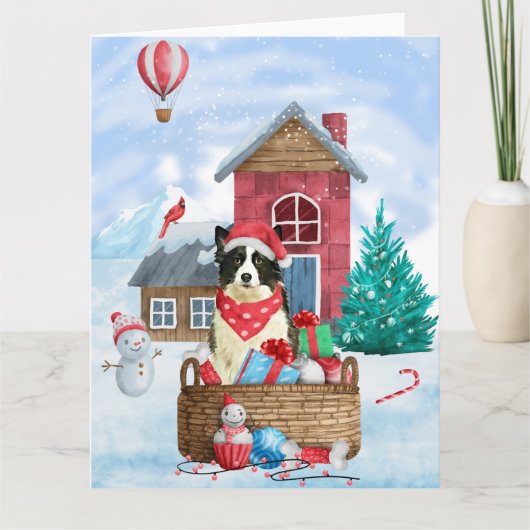 Border Collie-hond in sneeuw Kerstmis Hondenhok Kaart (Voorkant)