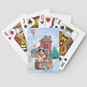 Border Collie-hond in sneeuw Kerstmis Hondenhok Pokerkaarten