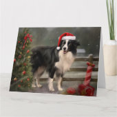 Border Collie Hond in Sneeuw Kerstmis Kaart (Voorkant)