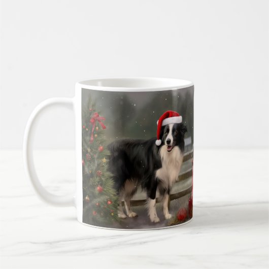 Border Collie Hond in Sneeuw Kerstmis Koffiemok (Links)