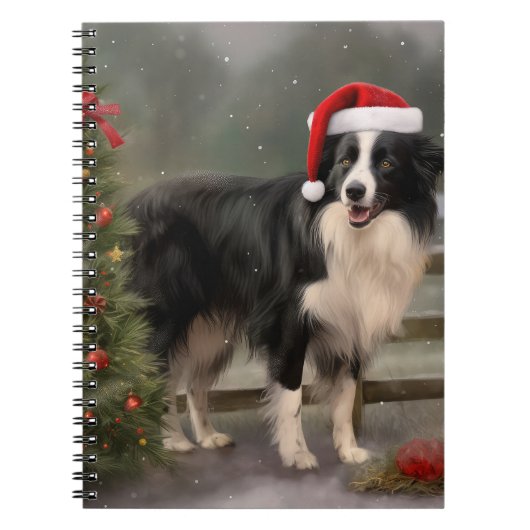 Border Collie Hond in Sneeuw Kerstmis Notitieboek (Voorkant)