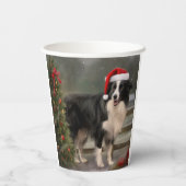 Border Collie Hond in Sneeuw Kerstmis Papieren Bekers (Achterkant)