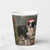 Border Collie Hond in Sneeuw Kerstmis Papieren Bekers (Voorkant)