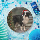 Border Collie Hond in Sneeuw Kerstmis Papieren Bordje (Feest)