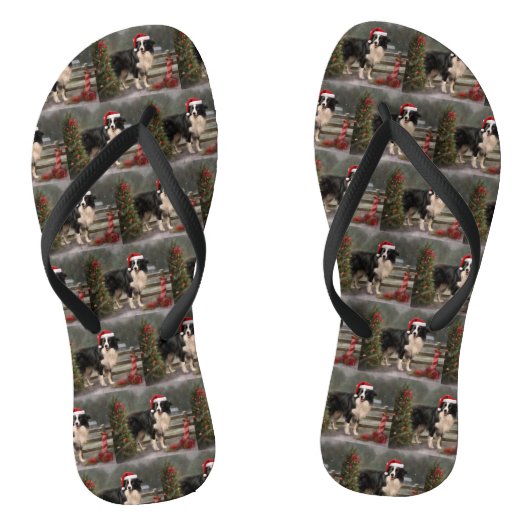 Border Collie Hond in Sneeuw Kerstmis Teenslippers (Voetbed)