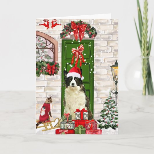 Border Collie Hond Kerst Kaart (Voorkant)