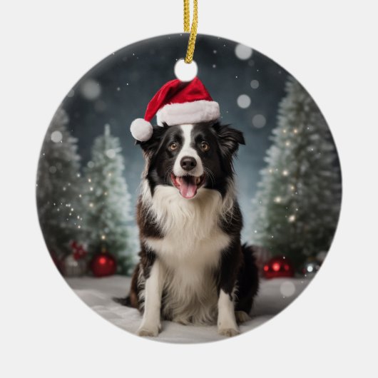 Border Collie Hond Kerstmis Keepsake Keramisch Ornament (Voorkant)