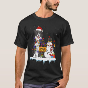 Border Collie Hond Kerstmis Sneeuwman Xmas Lights T-shirt