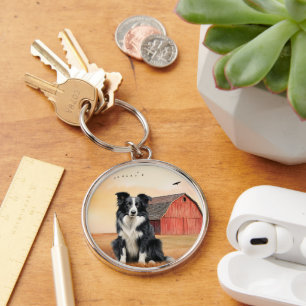 Border Collie hond landelijk westen rode schuur Sleutelhanger