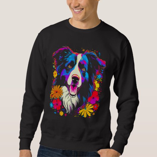 Border Collie Hond Liefde Bloemen Trui (Voorkant)