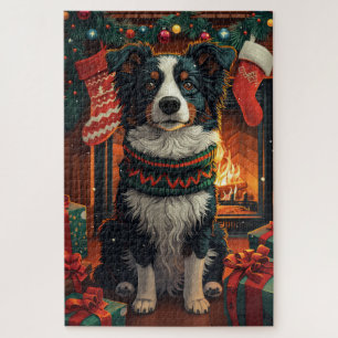 Border Collie  Hond met Kerstcadeaus Open Haard Legpuzzel