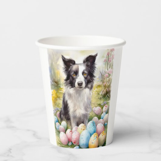 Border Collie Hond met Paaseieren Vakantie Papieren Bekers (Achterkant)