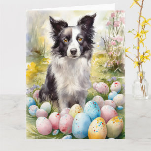 Border Collie-hond met Pasen Eieren Vakantie  Kaart