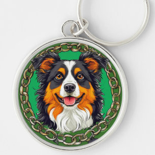 Border collie hond op een groene achtergrond met k sleutelhanger