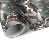 Border Collie Hond Rijden Motorfiets Kerstmis Cadeaupapier (Rol Hoek)
