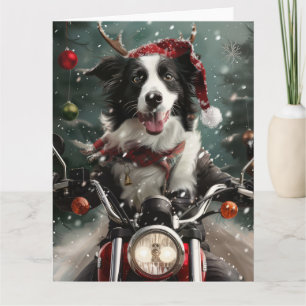 Border Collie Hond Rijden Motorfiets Kerstmis Kaart