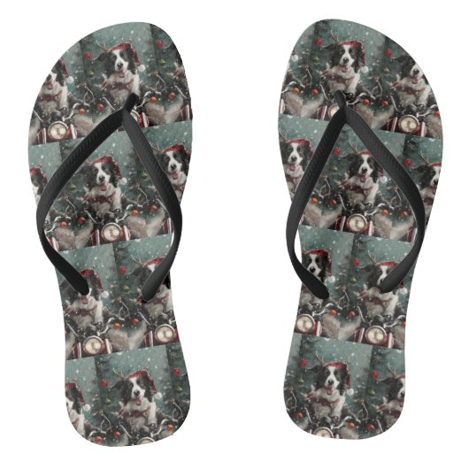 Border Collie Hond Rijden Motorfiets Kerstmis Teenslippers (Voetbed)
