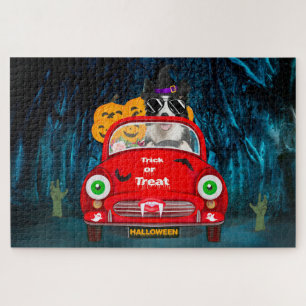 Border Collie Hond Rijdt Auto Griezelen Halloween Legpuzzel