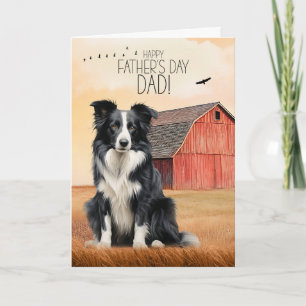 Border Collie Hond Rode Schuur Western Vaderdag Feestdagen Kaart
