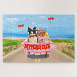 Border Collie-hond Valentijnsdag vrachtwagen harte Legpuzzel