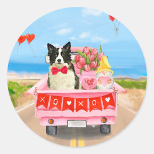 Border Collie Hond Valentijnsdag Vrachtwagen Hartj Ronde Sticker