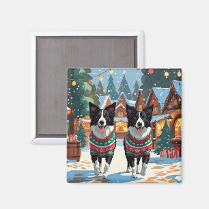 Border Collie Honden Kerst Sneeuw Vakantie Magneet